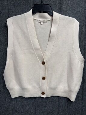 Demylee Sleeveless Button-Front Knit Vest in Soft Cream